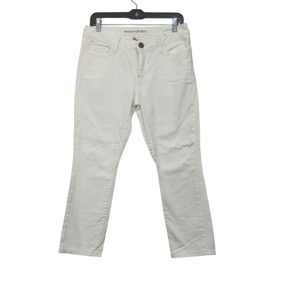 Banana Republic Women Ivory Stretch Denim Skinny Crop Jeans Petite Size 28P - Picture 1 of 12